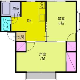 清水ヒルズF(2DK/1階)の間取り写真