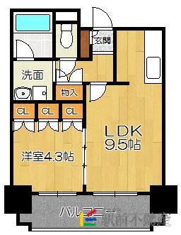 RJRプレシア博多駅前(1LDK/9階)の間取り写真