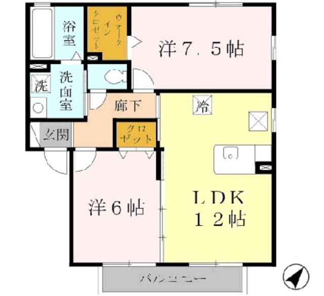 ヴィラ ジェルセート(2LDK/2階)の間取り写真