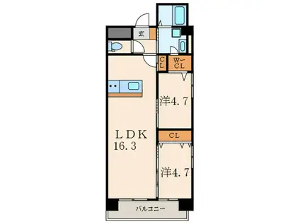 スマート到津(2LDK/7階)の間取り写真