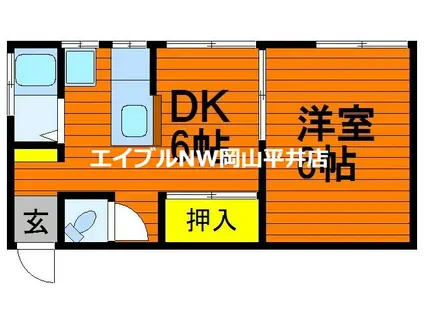 長本アパート(1DK/2階)の間取り写真