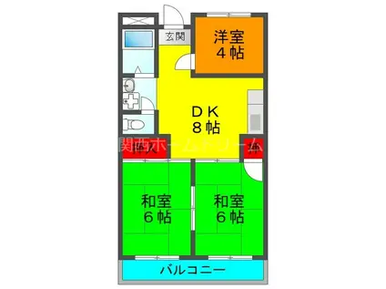ロイヤルハイツ木村1号館(3DK/4階)の間取り写真