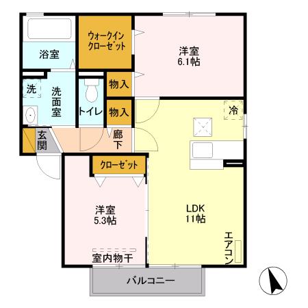 エーデルハイム B(2LDK/1階)の間取り写真