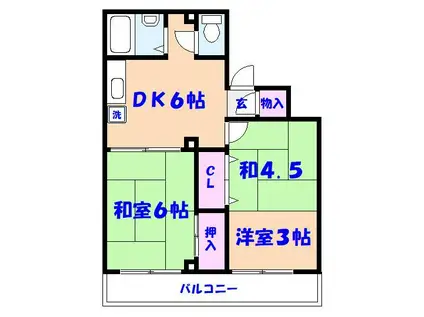 シャトー鴻ノ台(2DK/3階)の間取り写真