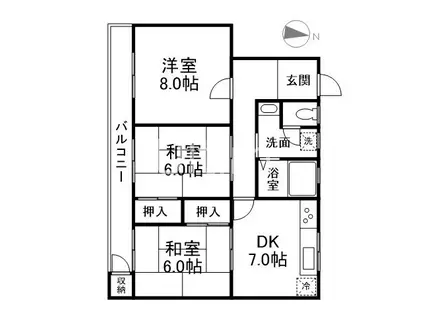 一言寺団地 A-3棟(3DK/5階)の間取り写真