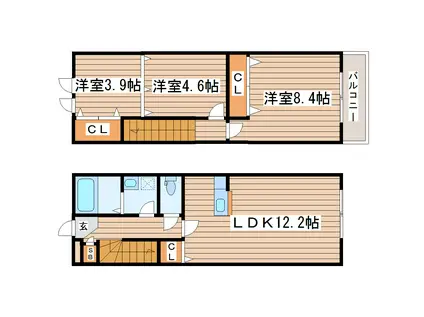 アスコット古川I番館(3LDK/1階)の間取り写真