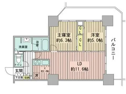 プライムアーバン札幌リバーフロント(2LDK/16階)の間取り写真