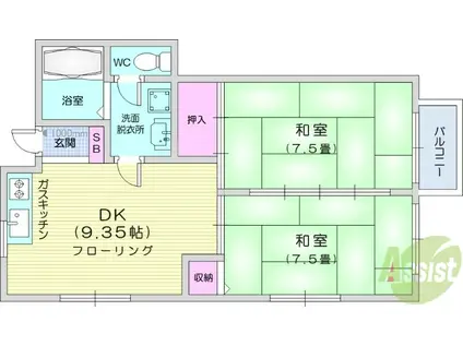 ハーモニーハイツ(2LDK/1階)の間取り写真