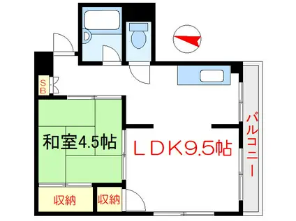 照山ビル(1LDK/4階)の間取り写真