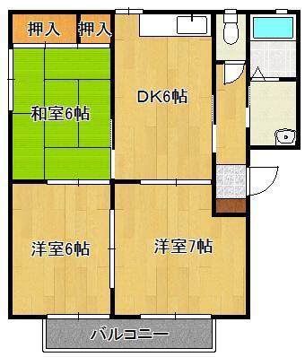 ドエル鴨生田E棟(3DK/2階)の間取り写真