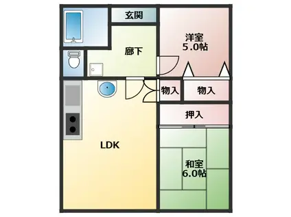 地下鉄鶴舞線 植田駅(名古屋市営) 徒歩14分 4階建 築49年(2LDK/4階)の間取り写真