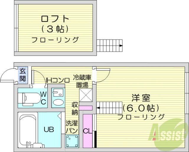 パレス萩野町(1K/2階)の間取り写真
