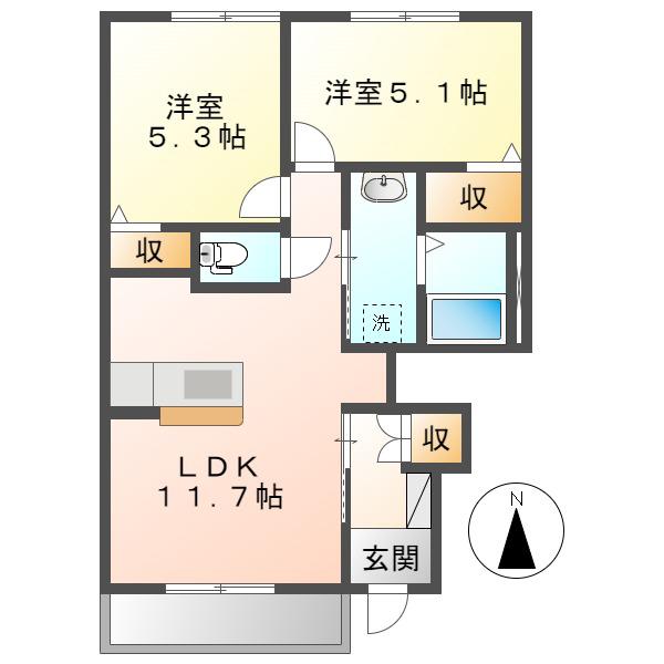 メゾン・コスモス壱番館(2LDK/1階)の間取り写真