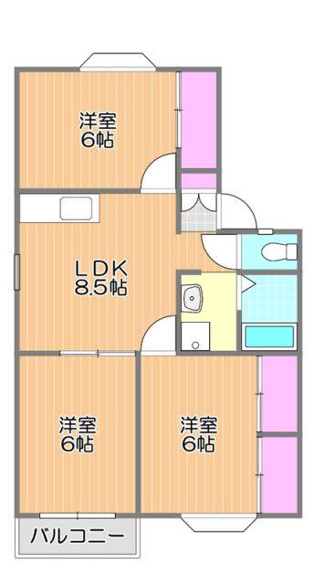 アーバンハイツ松新IIA(3DK/2階)の間取り写真