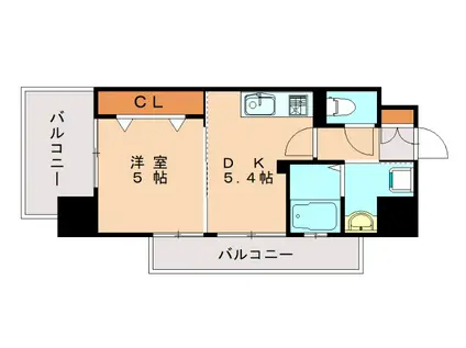 ルークス紅梅(1DK/4階)の間取り写真