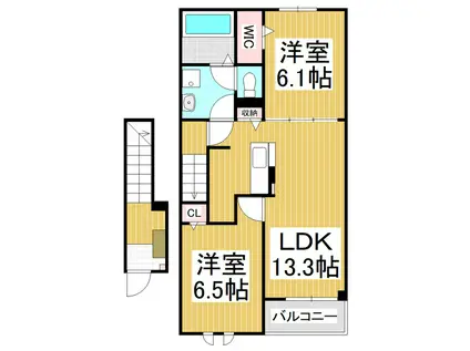 フィールドヒル 塩尻I(2LDK/2階)の間取り写真
