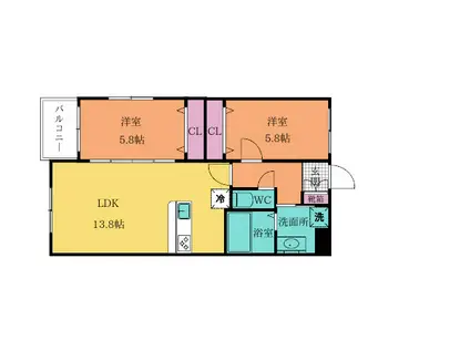 KIRA HIAGARI(2LDK/1階)の間取り写真