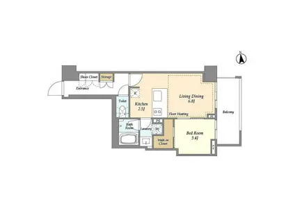 オアーゼ新宿市谷薬王寺(1LDK/6階)の間取り写真