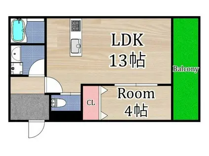 ボヌール蒲生(1LDK/1階)の間取り写真