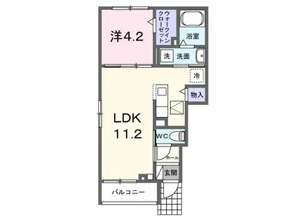 ラ・パーチェ I(1LDK/1階)の間取り写真