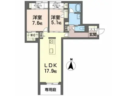 アルフラット オリーブ(2LDK/1階)の間取り写真