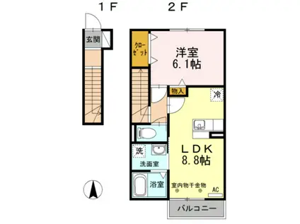 グランドゥールB(1LDK/2階)の間取り写真