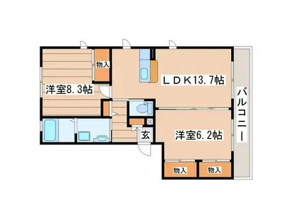 ルシエルブラン泉中央 I(2LDK/1階)の間取り写真