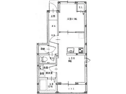 ルミウス延喜A棟(1LDK/1階)の間取り写真