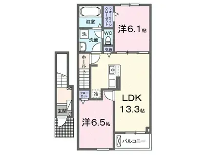 ソレアード・ポールII(2LDK/2階)の間取り写真
