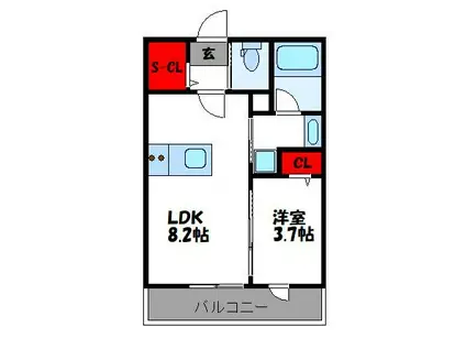 フィーリックス古賀(1LDK/2階)の間取り写真