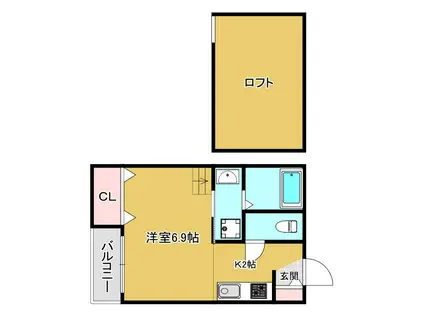 ルーテム(1K/2階)の間取り写真