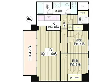 RIVER&TOWER(2LDK/4階)の間取り写真