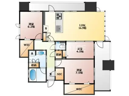 デュオヒルズ出島水辺の森(3LDK/12階)の間取り写真