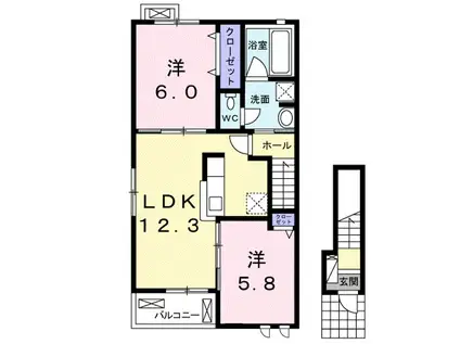 ベラカーサ セコンド(2LDK/2階)の間取り写真