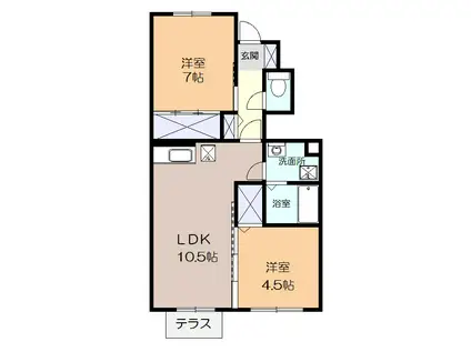 サニーフラット鵠沼(2LDK/1階)の間取り写真