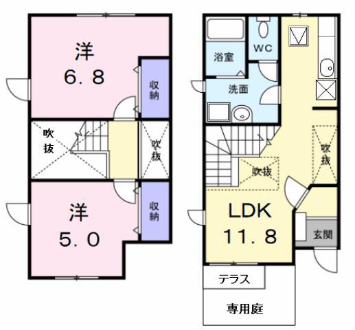 クレスト-ル美和II(2LDK/1階)の間取り写真