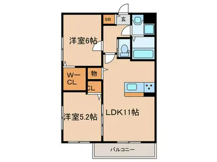 ワコーレヴィータ塚口本町1丁目(2LDK/1階)の間取り写真