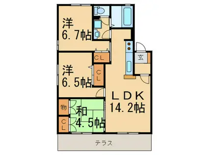 ガーデンコート車B棟(3LDK/1階)の間取り写真