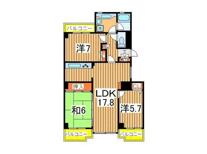 コスモ柏2(3LDK/3階)の間取り写真