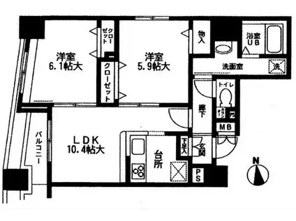 ラヴィデュース(2LDK/6階)の間取り写真