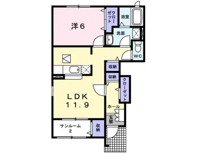 グリーンヒルズ(1LDK/1階)の間取り写真