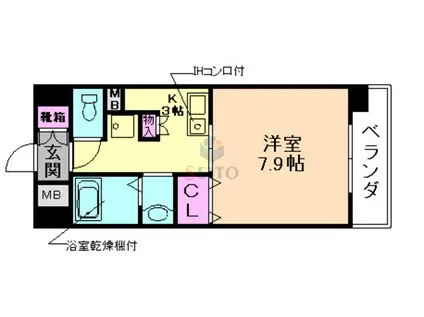 フロンツォーネ(1K/4階)の間取り写真