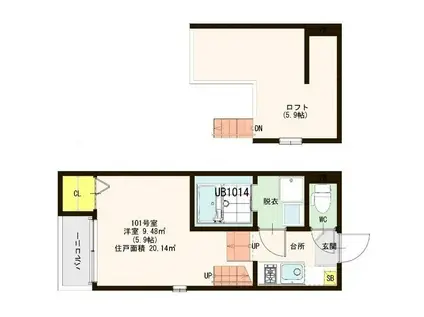 ハーモニーテラス幕張町(1K/1階)の間取り写真