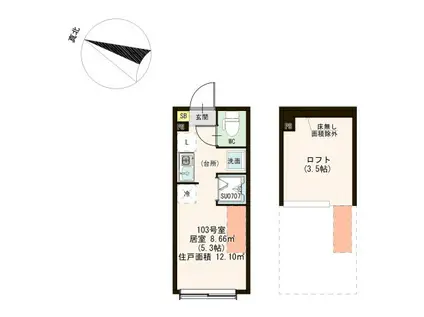 ソレイユテラス東十条(ワンルーム/1階)の間取り写真