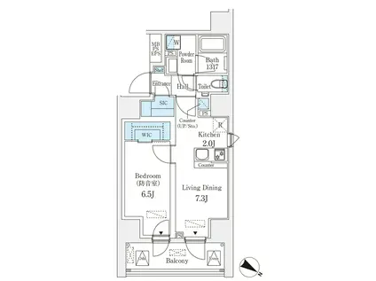 フィシオ飯田橋(1LDK/7階)の間取り写真