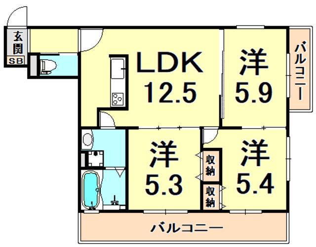 エルメゾン香櫨園(3LDK/2階)の間取り写真