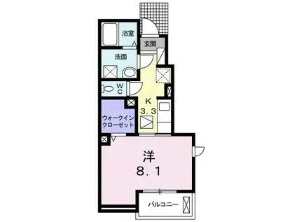 グレイスフル やがみ III(1K/1階)の間取り写真