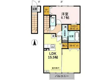 ジュネス一本木 B棟(1LDK/2階)の間取り写真