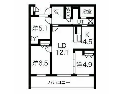アクレール小笹(3LDK/3階)の間取り写真