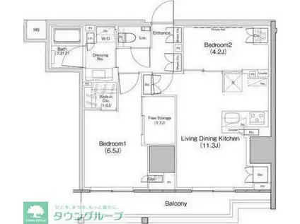 ザ・パークハビオ板橋区役所駅前(2LDK/9階)の間取り写真